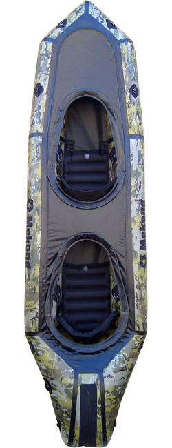 Packraft biplace ponté en tissu camouflage, idéal pour le bushcraft et la pêche - Mekong packraft