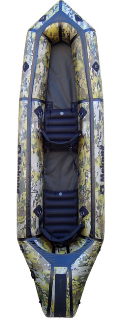 Packraft biplace ponté en coloris camouflage, le compagnon des pêcheurs - Mekong packraft