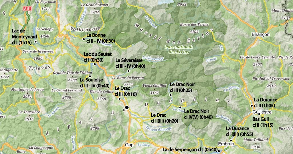 Carte Rivières navigables Hautes Alpes