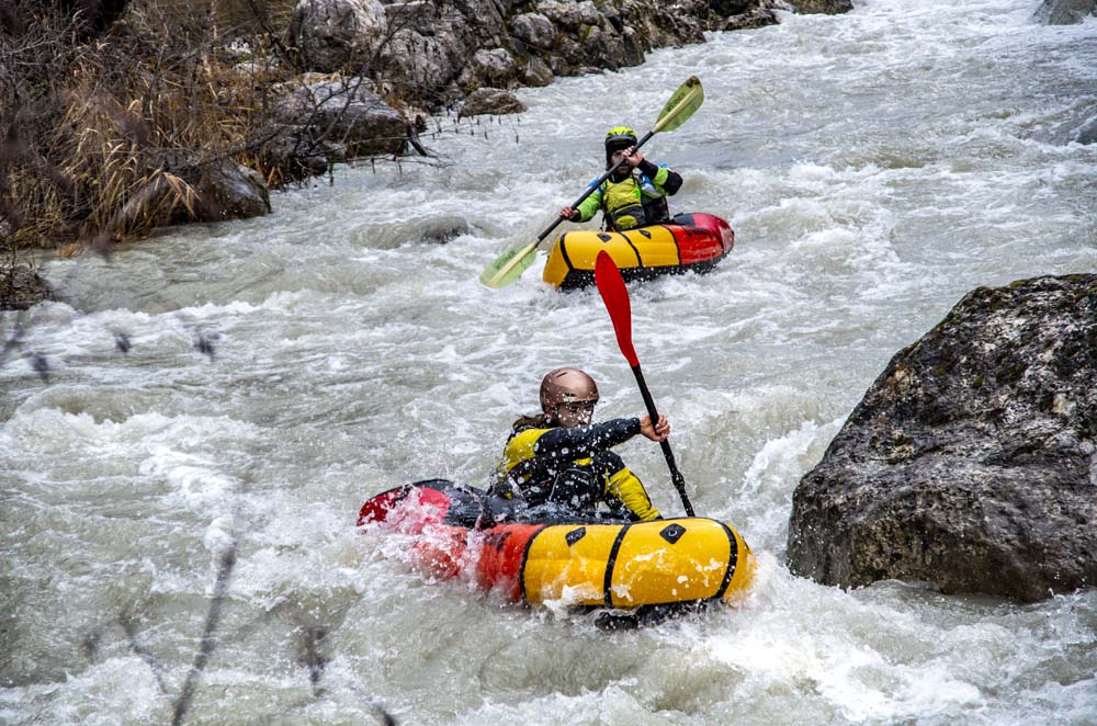Smashing some easy white water in the Jekyll&Ride packraft