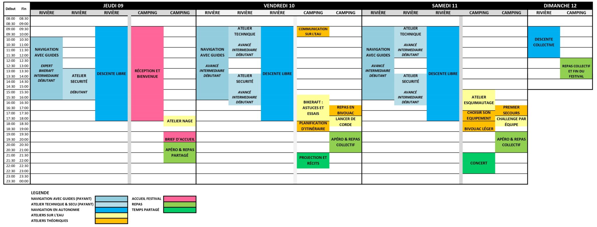 Planning complet Packraft Festival 2024