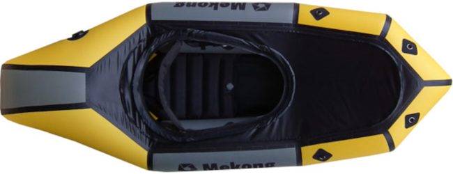 packraft monoplace gris et jaune avec pontage